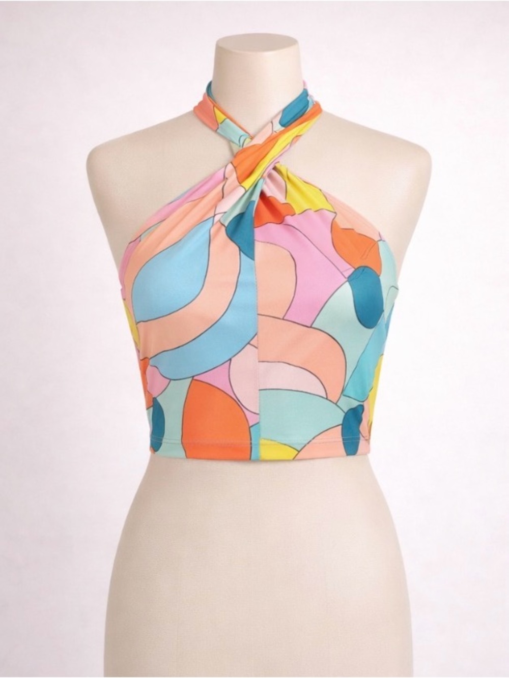STAUD Citrus Kai Twisted Halter Bohemian Y2K Abstract Crop Top Multicolor Sz 10